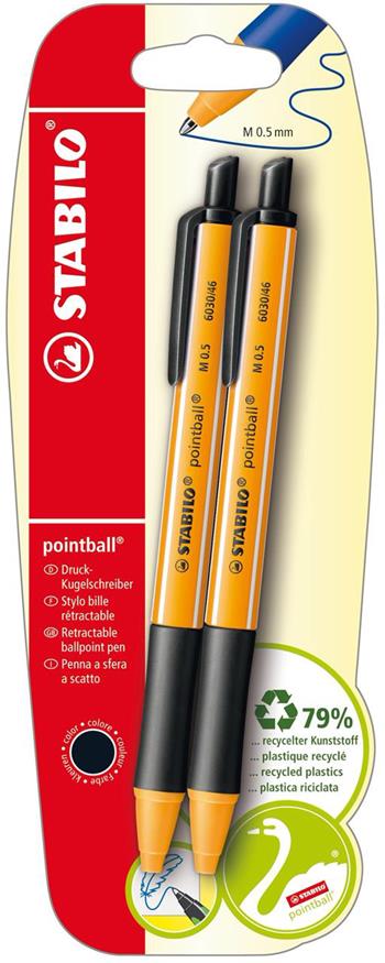 Penna a sfera Ecosostenibile - STABILO pointball - CO2 neutral - Pack da 2 - Nero  Stabilo 2020 | libraccio.click