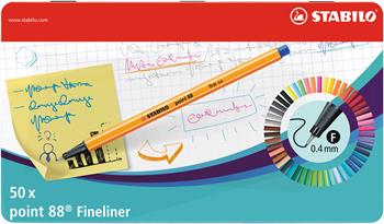 Fineliner - STABILO point 88 - Scatola in Metallo da 50 - Colori assortiti  Stabilo | libraccio.click