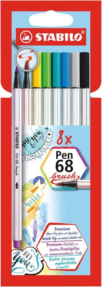 Pennarello Premium con punta a pennello - STABILO Pen 68 brush - Astuccio da 8 - con 8 colori assortiti  Stabilo 2019 | libraccio.click