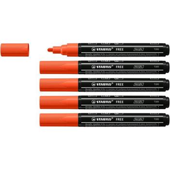 Marker acrilico - STABILO FREE Acrylic - T300 Punta rotonda 2-3mm - Confezione da 5 - Rosso  Stabilo 2021 | libraccio.click