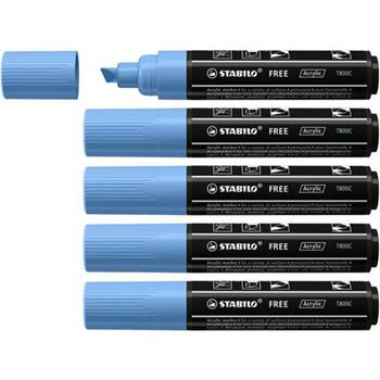Marker acrilico - STABILO FREE Acrylic - T800C Punta a scalpello 4-10mm - Confezione da 5 - Blu Cobalto  Stabilo 2021 | libraccio.click