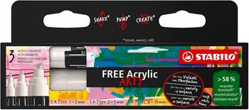 Marker acrilico - STABILO FREE Acrylic - Pack da 3 - 1x T100, T300, T800C - con 3 punte diverse - Bianco  STABILO 2025 | libraccio.click