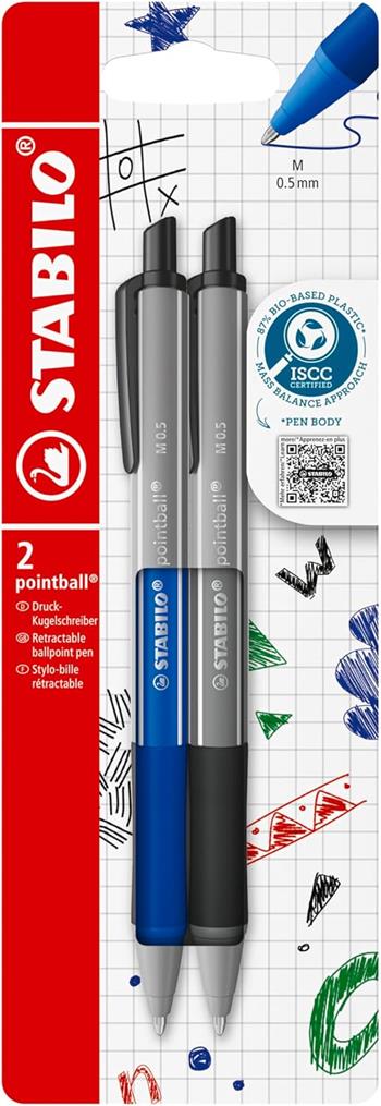 Penna a sfera Ecosostenibile - STABILO pointball colorful - Pack da 2 - Blu/Nero  STABILO 2026 | libraccio.click