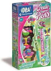 Clementoni Idea - Create Your Pens: Wonderful Butterflies, Laboratorio delle Penne Personalizzate, Kit Creativo Bambini 6+