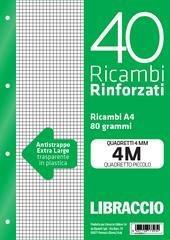 Ricambi rinforzati A4 Libraccio 40 fogli a quadretti 4 mm