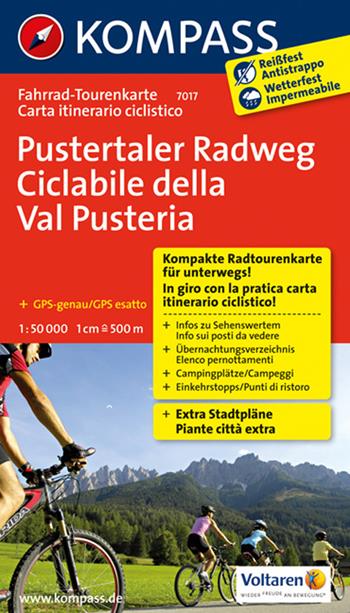 Carta cicloturistica tour n. 7017. Ciclabile della Val Pusteria-Pustertaler Radweg  - Libro Kompass 2013 | libraccio.click