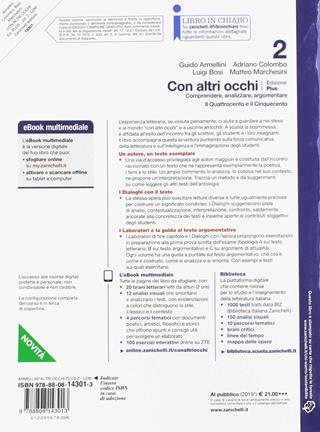 Con altri occhi Plus. Comprendere, analizzare, argomentare. Per le Scuole superiori. Vol. 2: Dal Quattrocento al Cinquecento - Guido Armellini, Adriano Colombo, Luigi Bosi - Libro Zanichelli 2019 | libraccio.click