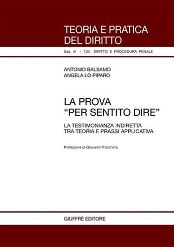 La prova «per sentito dire». La testimonianza indiretta tra teoria e prassi applicativa - Antonio Balsamo, Angela Lo Piparo - Libro Giuffrè 2004, Teoria pratica dir. III: dir. proc. pen. | libraccio.click