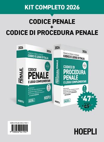 Codice penale + Codice di procedura penale. Kit completo 2026. - Luigi Franchi, Virgilio Feroci, Santo Ferrari - Libro Ulrico Hoepli 2026, Codici e leggi d'Italia | libraccio.click