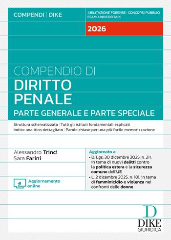 Compendio di diritto penale. Parte generale e parte speciale 2026. - Alessandro Trinci, Sara Farini - Libro Dike Giuridica 2026, Compendi | libraccio.click