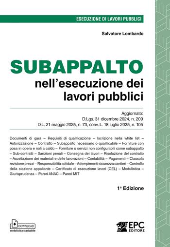 Subappalto nell'esecuzione dei lavori pubblici - Salvatore Lombardo - Libro EPC 2026 | libraccio.click