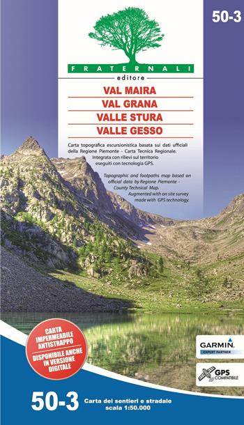 Carta n. 50.3. Val Maira, Grana, Stura e Gesso. Carta dei sentieri e stradale 1:50.000  - Libro Fraternali Editore 2016 | libraccio.click
