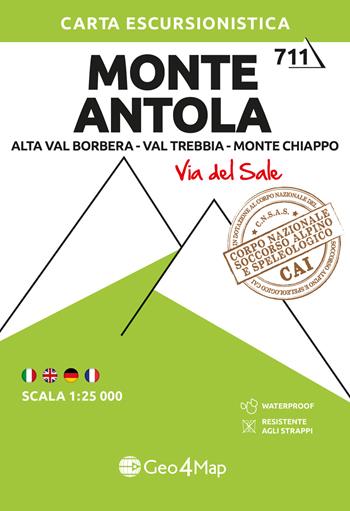 711 Monte Antola. Alta Val Borbera-Val Trebbia-Monte Chiappo (Via del Sale). Carta escursionistica 1:25.000. Ediz. multilingue  - Libro Geo4Map 2024, Carte escursionistiche 1:25.000 | libraccio.click