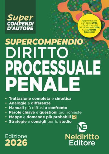 Supercompendio di diritto processuale penale 2026 aggiornato al DL Sicurezza (aprile 2026)  - Libro Neldiritto Editore 2026, Supercompendi | libraccio.click